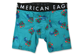 American Eagle Men Green Mushrooms 6&quot; Horizontal Fly Flex Boxer Briefs, S 8926-7 - £15.53 GBP