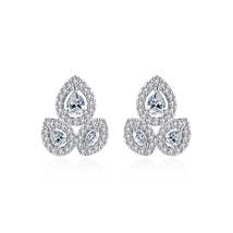 Crystal & Silver-Plated Halo Cluster Stud Earrings - £11.79 GBP