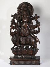 36&quot; Large Wood Ashtabhuja Ganapti Statue | Lord Ganesha | Handmade | Home Decor - £1,358.10 GBP