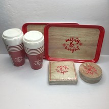 74 Pc Gartner Studios Merry &amp; Bright Holiday Party Pack Tray Cup Napkin ... - $39.99