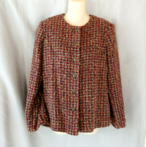 Alfred Dunner jacket  button up 10P  brown red multi tweed  lined long s... - £15.08 GBP