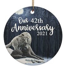 hdhshop24 Our 42 Years Anniversary Wolf Couple in Love Snowy 2021 Ornament 42th  - £15.78 GBP