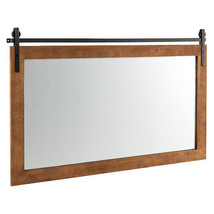 40 Inch x 26 Inch Rectangle Barn Door Style Wall Mounted Mirror with Solid Wood - £113.77 GBP