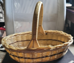 Wicker Basket Handle Pale Wood 12&quot;x9&quot;x9&quot; Flowers Decorate Ribbons Tablet... - $7.99