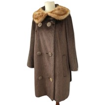 Vintage 60s Faux Fur Coat L Swing Brazotta Sportowne Rockabilly Taupe Brown - £48.24 GBP