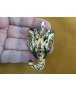 (j-ele-2) Elephant head brown white aceh bovine bone carving PENDANT NEC... - $25.94