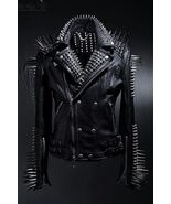 NEW HANDMADE Mens Full Black Punk Silver Long Spiked Studded Leather But... - $299.99