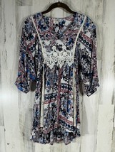 Umgee Boho Tunic Size Small Floral Lace High Low Hem Dolman 3/4 Sleeve READ - £11.62 GBP