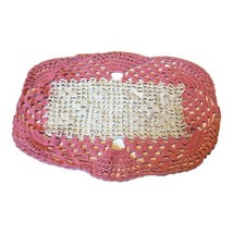 Large Casserole Dish Doily Rectangle White Crochet Pink Edge 7.5”x10.5” Boho - £17.12 GBP