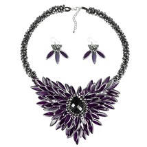 Baroque Hidden Floral Purple Glass Necklace and Earring Jewelry Set - £64.45 GBP