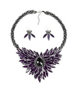 Baroque Hidden Floral Purple Glass Necklace and Earring Jewelry Set - £63.50 GBP