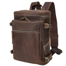 Vintage Full Grain Leather Backpack For Men Fits 15.6 Inch Laptop Brown Travel R - £155.83 GBP