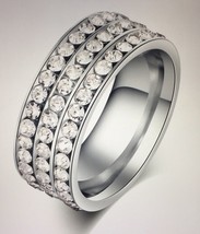 Eternity Stainless Steel Ring Silver Color 3 Row small CZ Women&#39;s Size 7 - £7.58 GBP