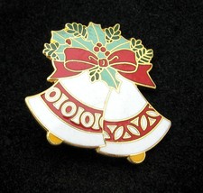 V Intage Christmas Pin Whites Bells Brooch Enamel A.G.C. Goldtone Red Green - £10.38 GBP