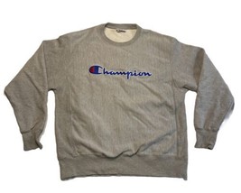 Champion Reverse Weave Crewneck Sweatshirt Grey Embroidered Logo Mens Large  - $14.52