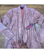 NWT Rock &amp; Roll Denim Medium Pink Snake Fringe Jacket Cardigan Western C... - $38.68