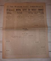 Wabash, IN Daily Times-Star, April 19, 1918 - Italians Sent to Western F... - £15.44 GBP