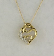 1Ct Round Cut Real Moissanite Mother &amp; Child Pendant 14K Yellow Gold Plated - £119.57 GBP