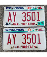 Wisconsin Expired 2005 Red on White Dual Purp Farm License Plate Set #AY... - £19.04 GBP