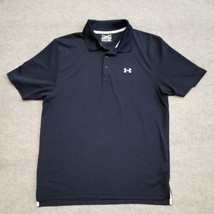 UNDER AMOUR Heat Gear Loose Polo Shirt Mens Large Black Performance Golf Logo - £19.63 GBP