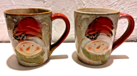 2 Snowman Christmas Mugs Ceramic 12 oz Holiday Hot Cocoa Coffee Tea Hot ... - £14.61 GBP