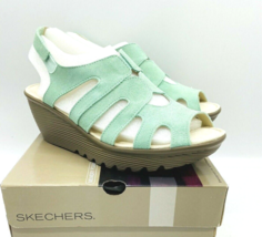 Skechers Parallel Stylin Suede Peep-toe Wedge Sandals- MINT, US 8M - £19.98 GBP