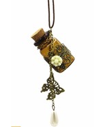 Amber Colored Bottle Pendant Necklace 20&quot; Adjustable Leather Chain - £8.96 GBP