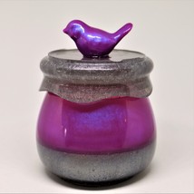 Bird Lid Jar, Grey &amp; Purple color shifting container, handcrafted trinket jar - £11.01 GBP