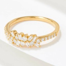 0.45CT Round &amp; Baguette Simulated Diamond Promise Ring 14k Yellow Gold Plated - £51.34 GBP
