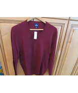 Mens V-Neck Pullover Sweater Maroon Sz.Medium Ribbed Bottom &amp; Wrist Full... - $12.82