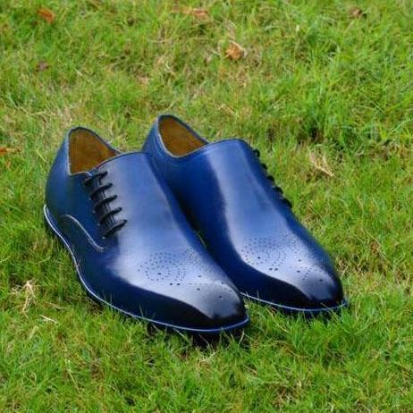 New Handmade Men Whole Cut Blue Shoes, Oxford shoes for men, Leather shoes