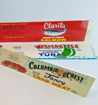 Columbia Crest Crab Meat Western Sea Tuna Clarita Chum Salmon Can Labels... - $8.27