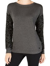 allbrand365 designer Womens Activewear Flocked Sleeve Top, X-Large - £35.17 GBP