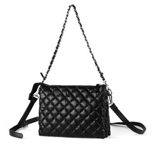 Black Nylon Puffer Quilt Crossbody Bag Chain Strap - $34.65