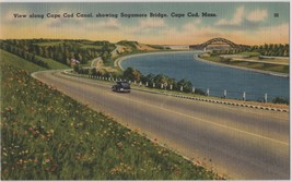 Cape Cod Massachusetts MA Cape Cod Canal Sagamore Bridge View Linen Postcard - £4.09 GBP