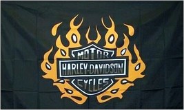 Harley Davidson Orange Flame 3x5 Ft Motorcycle Flag Banner Garage Man Cave - $17.99
