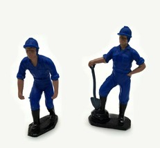 Pair 1986 Remco Toy Hard Plastic Blue Men Workers Man 3 1/4 Tall Figure - $12.60
