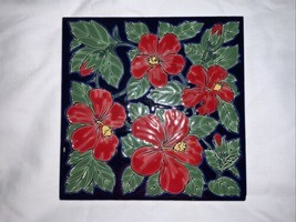 Nassos Keramik 6 X 6 handmade Hibiscus Flower Tile Rodos Hellas - £11.86 GBP