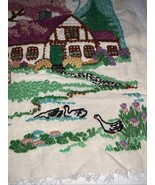 Vintage Crewel Embroidered House Tree Garden Tools 15x18 - $461.85 MXN