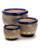 Patio Planters, Ceramic Planter Pots, Ceramic Contemporary Cobalt Planter Trio - $53.58