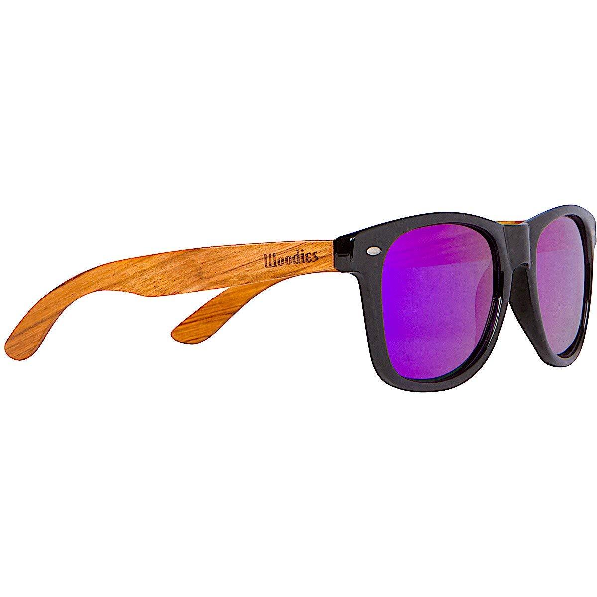 Zebra Wood Sunglasses with Purple Mirror Polarized Lens - $62.50