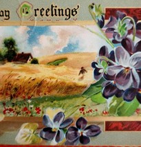 Raphael Tuck Birthday Greetings Postcard 201 c1910s Violet Pansies PCBG5E - £25.53 GBP