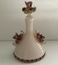 Impressive Murano Venetian Art Glass Orchids Vanity Perfume Bottle 7 3/8&quot; Tall - $75.00