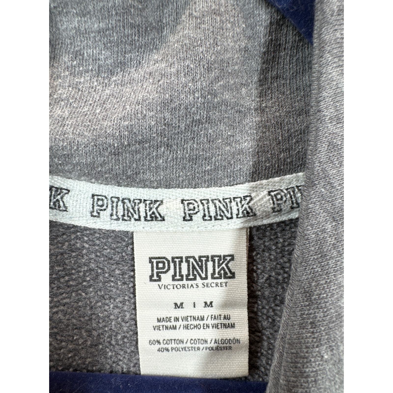 Pink VS Victorias Secret 1/4 Zip Gray Sweatshirt Graphics Print Women’s Size M Item image 3