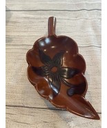 VTG LEAF SHAPED WOOD BOWL TWO TONED HAND CARVED NUT/CANDY DISH - $12.00