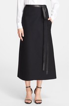 New NWT Womens Long Black Wool Skirt Designer Jill Stuart 6 Wrap Leather Belt  - £470.82 GBP