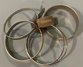 Chicos Silver Tone Bangles Bracelet Set Of 5 - £22.37 GBP