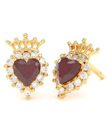Ruby Diamond Claddagh motif Stud Earrings in 10k Yellow Gold - $611.43 CAD