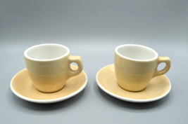 Medalta Coffee Mugs Set of 2 Cups Saucers Light Yellow 1950s Ceramic Can... - £25.96 GBP