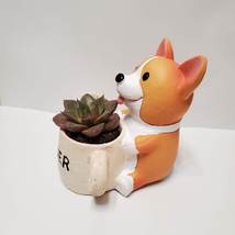 Corgi Planter with Echeveria Succulent, Dog with Watering Can, Animal Planter image 4